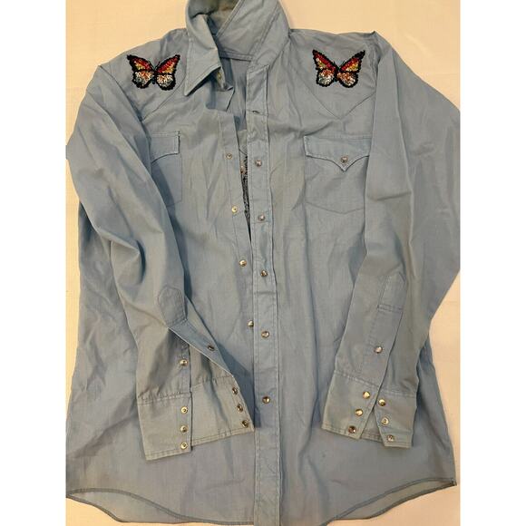 Dickson-Jenkins Button Up Shirt Women Size Large Butterfly Sequin Applikue Snap - Picture 7 of 14